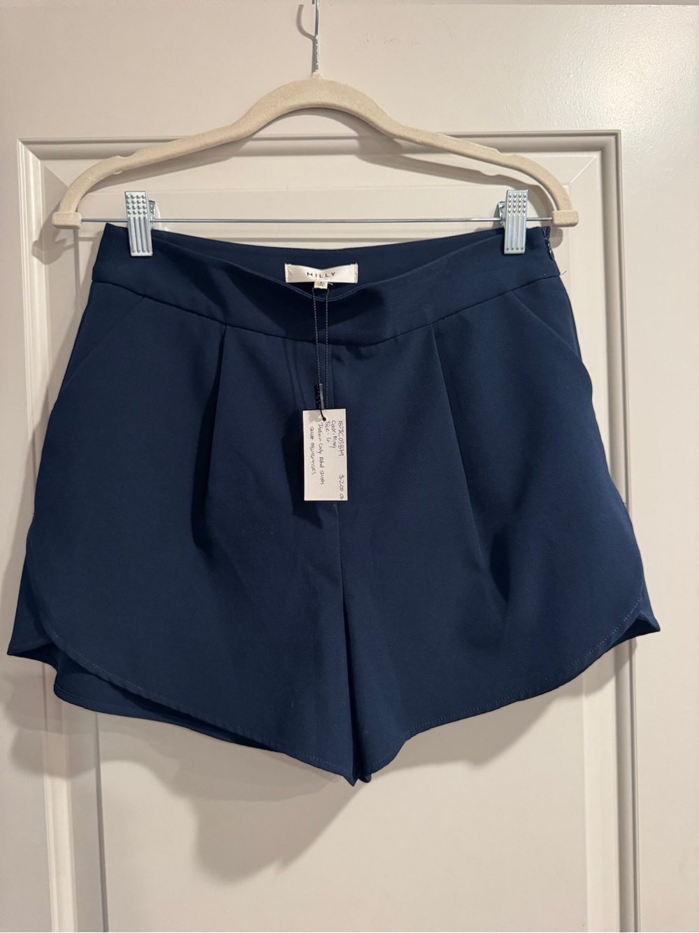 Milly Navy High-Waist Pleated Women's Shorts